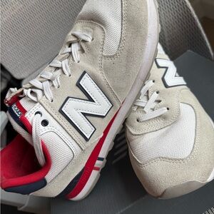 New Balance Men's Cream and Red Sneakers